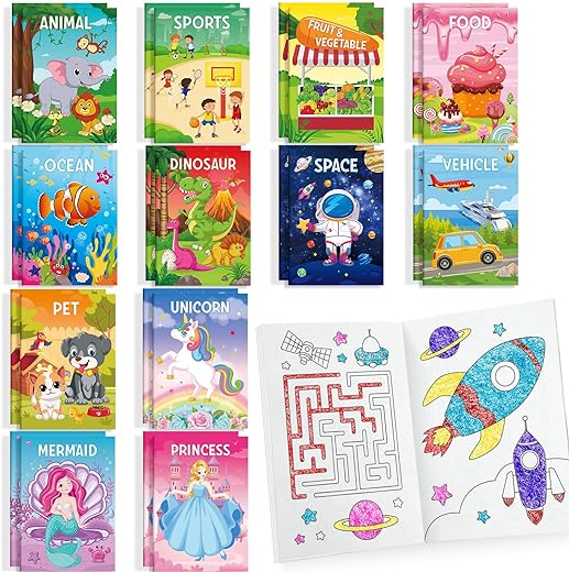 24 Coloring Books for Kids Party Favors Bulk Mini Coloring Books for Ages 2-4-8-12 Small Activity Books for Unicorn Dinosaur Mermaid Animal Birthday Party Gifts Goodie Bags Stuffers Classroom Travel