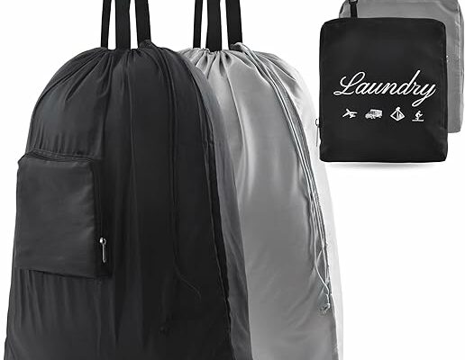 2 Pcs JHX Dirty Laundry Bag【Upgraded】 with Handles and Aluminum Carabiner, Collapsible Clothes Bag for Travel, Camp, Fitness, and Students (Black&Grey) 24