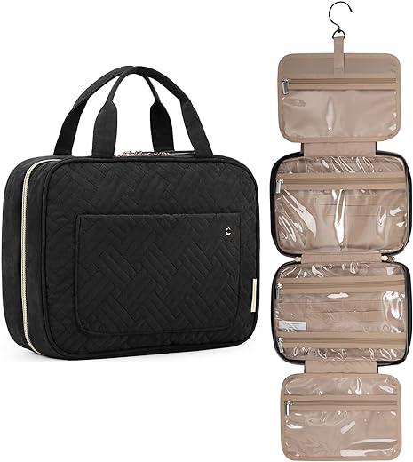BAGSMART Toiletry Bag Travel Bag with Hanging Hook, Water-resistant Makeup Cosmetic Bag Travel Organizer for Accessories, Shampoo, Full-size Container, Toiletries