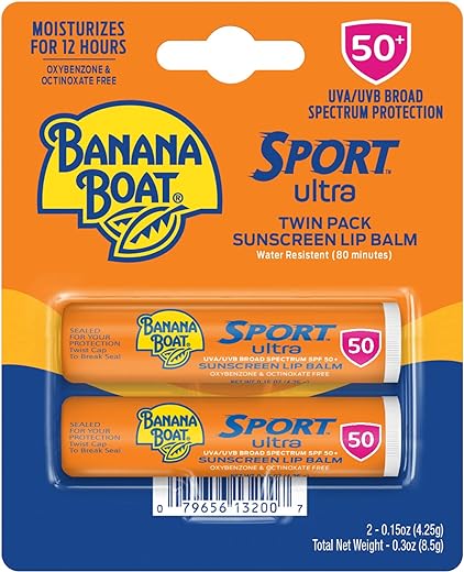 Banana Boat Sport Ultra SPF 50 Lip Sunscreen 2 Pack | SPF Lip Balm Pack, SPF 50, Oxybenzone Free Sunscreen, Lip Sunblock, Travel Size Sunscreen for Lips SPF 50, Twin Pack