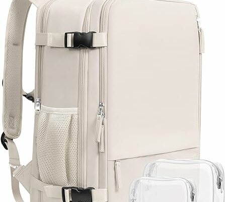 Beraliy Travel Backpack, Large Carry On Backpack, Personal Item Travel Bag, Airline Approved 17 Inch Laptop Backpack,College Weekender Business Hiking Bag, Beige