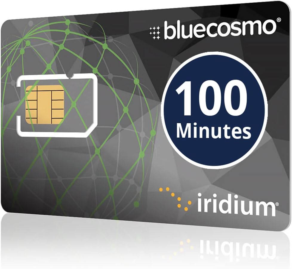 BlueCosmo Iridium 100 Min Prepaid Global SIM Card - Satellite Phone Airtime - 30 Day Expiry - No Activation Fee – No Monthly Fee - Refillable - Rollover - Easy 24/7 Online Activation and Refills