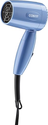 Conair Travel Hair Dryer with Dual Voltage, 1600W Compact Hair Dryer with Folding Handle, Travel Blow Dryer