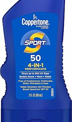 Coppertone SPORT Sunscreen SPF 50 Lotion, Water Resistant , Body Sunscreen Lotion, Travel Size , 3 Fl Oz