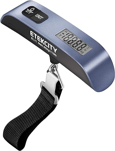 Etekcity Luggage Scale, Travel Essentials, Digital Weight Scales for Travel Accessories, Portable Handheld Scale with Temperature Sensor, Rubber Paint, 110 Pounds, Battery Included, Blue
