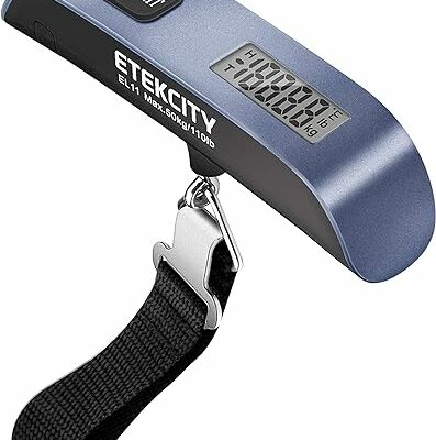 Etekcity Luggage Scale, Travel Essentials, Digital Weight Scales for Travel Accessories, Portable Handheld Scale with Temperature Sensor, Rubber Paint, 110 Pounds, Battery Included, Blue