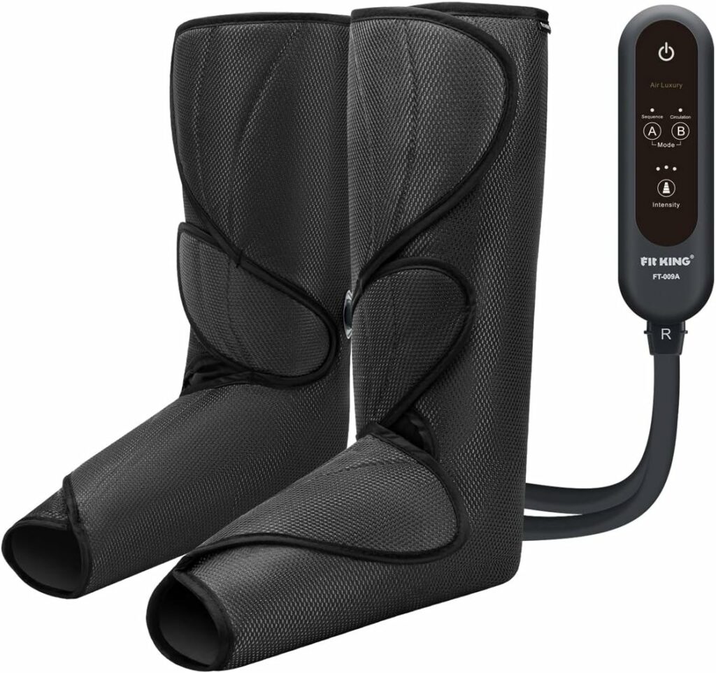 FIT KING Leg Air Massager for Circulation and Relaxation Foot and Calf Massage with Handheld Controller 3 Intensities 2 Modes (with 2 Extensions)- FSA HSA Eligible