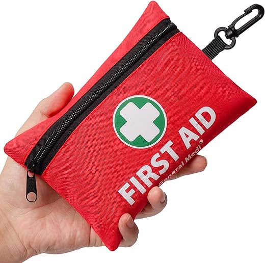 General Medi Mini First Aid Kit, 110 Piece Small First Aid Kit - Includes Emergency Foil Blanket, Scissors for Travel, Home, Office, Vehicle, Camping, Workplace & Outdoor (Red)