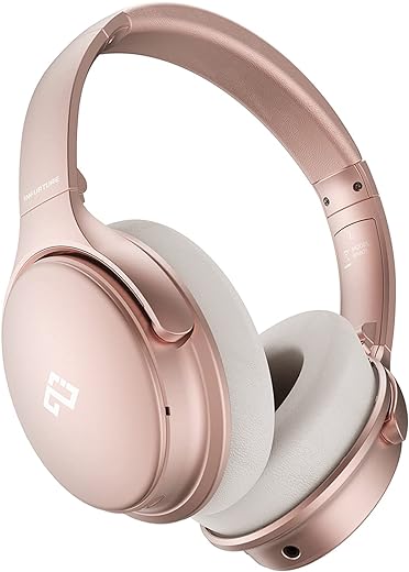 INFURTURE Rose Gold Active Noise Cancelling Headphones with Microphone Wireless Over Ear Bluetooth, Deep Bass, Memory Foam Ear Cups, Quick Charge 40H Playtime, for TV, Travel, Home Office
