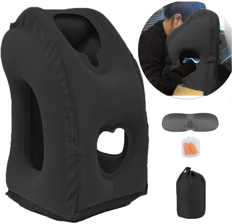 Kimiandy Inflatable Travel Pillow for Airplane, Neck Air Pillow for Sleeping to Avoid Neck and Shoulder Pain, Support Head and Lumbar, Used for Airplane, Car, Bus and Office (Black)