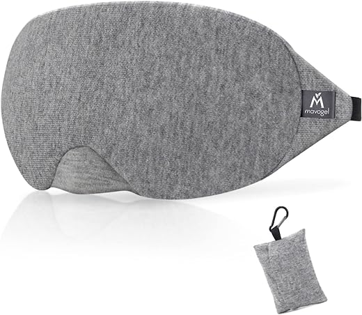 Mavogel Cotton Sleep Eye Mask - Updated Design Light Blocking Sleep Mask, Soft and Comfortable Night Eye Mask for Men Women, Eye Blinder for Travel/Sleeping, Includes Travel Pouch, Grey