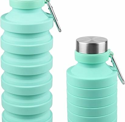 Nefeeko Collapsible Water Bottle, Reuseable BPA Free Silicone Foldable Water Bottles for Travel Gym Camping Hiking, Portable Leak Proof Sports Water Bottle with Carabiner