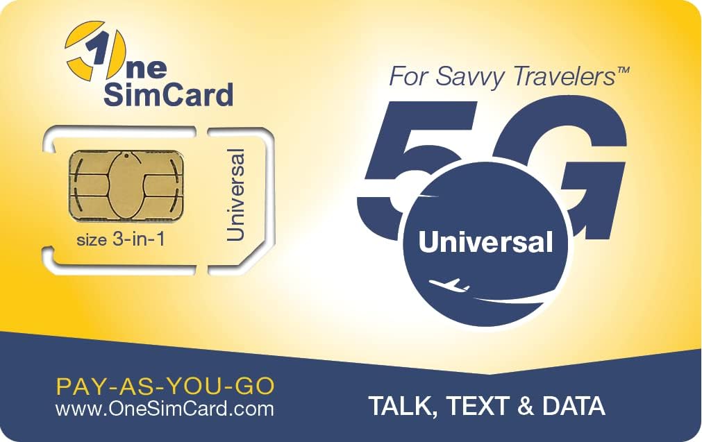 OneSimCard Universal E 3-in-one SIM Card for use in over 200 Countries with  credit. Voice, Text and Mobile Data as low as <img width=