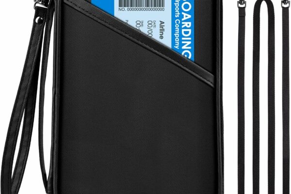 RFID Travel Passport Holder for Family - Large, Wallet Holder for Family Men Women, Lightweight Portable Travel Document Organizer Passport Card Cover with Zipper Pocket, Black