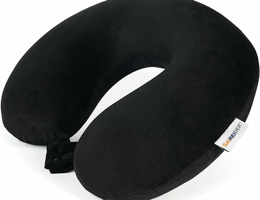 SAIREIDER Travel Pillow 100% Pure Memory Foam Travel Neck Pillow, Airplane Pillow for Traveling、Car、Home、Office，Washable Cover（Black）