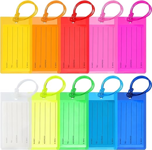 Sodsay 10 Pack Luggage Tags Suitcases Plastic Travel Bag & Baggage ID Label Tags Travel Essentials