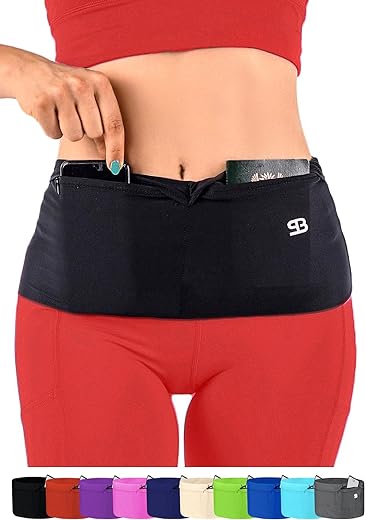 StashBandz Unisex Running Belt, Travel Money Belt, Slim Fanny Pack and Waist Pack, 4 Large Security Pockets and Zipper, Fits All Size Cell Phones, Passport Holder