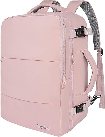 Taygeer Travel Backpack for Women, Carry On Backpack with USB Charging Port & Shoe Pouch, TSA 15.6inch Laptop Backpack Flight Approved, College Nurse Bag Casual Daypack for Weekender Business,Pink