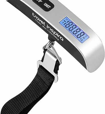 travel inspira Luggage Scale, Portable Digital Hanging Baggage Scale for Travel, Suitcase Weight Scale with Rubber Paint, 110 Pounds, Battery Included - Silver