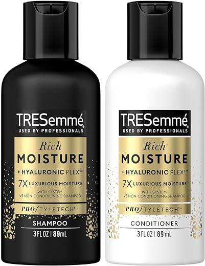TRESemme Shampoo & Conditioner, Sulfate-Free, Travel Size - Moisture Rich Hair Treatment for Dry, Damaged Hair, Mini Shampoo & Conditioner for Hair Repair, Scented, 3 Oz Ea (2 Piece Set)