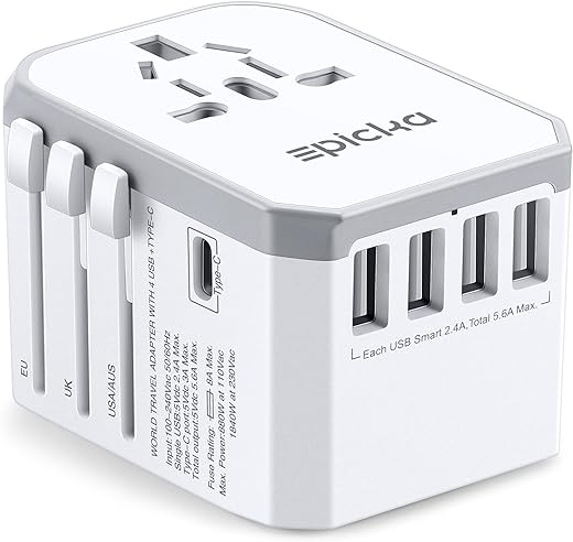 Universal Travel Power Adapter - EPICKA All in One Worldwide International Wall Charger AC Plug Adaptor with Smart Power USB for USA EU UK AUS Cell Phone Laptop (TA-105, White)