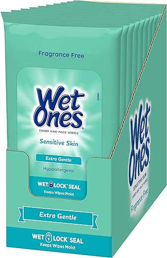 Wet Ones Hand Wipes for Sensitive Skin | Wipes Case for Hand and Face | 20 ct. Travel Size (10 pack)