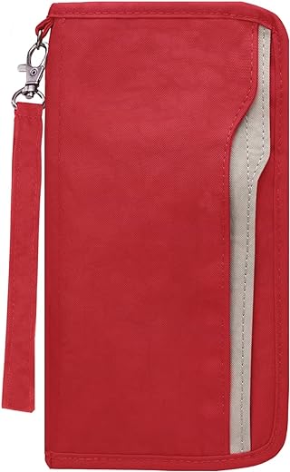 ZOPPEN RFID Travel Passport Wallet & Documents Organizer Zipper Case with Removable Wristlet Strap